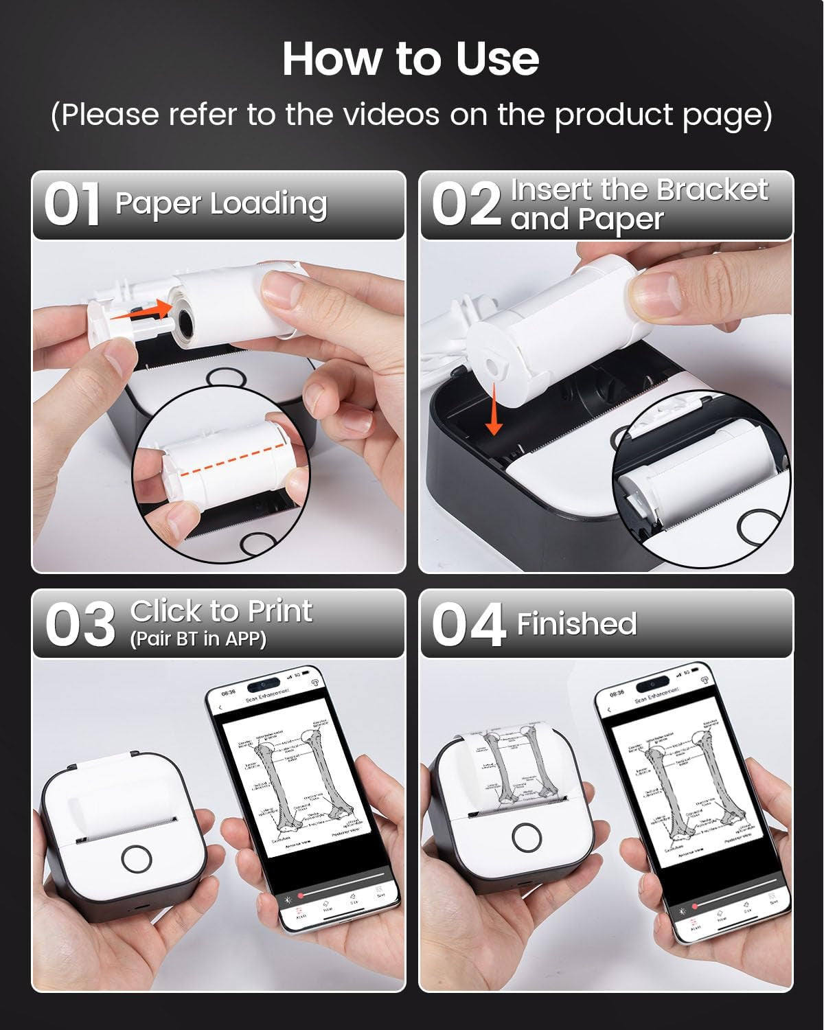 Mini Printer-Sticker Printer T02 Inkless Sticker Maker Machine with 600 Pcs
