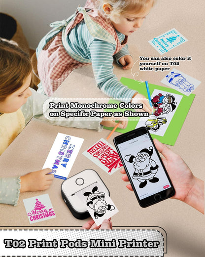 Mini Printer-Sticker Printer T02 Inkless Sticker Maker Machine with 600 Pcs
