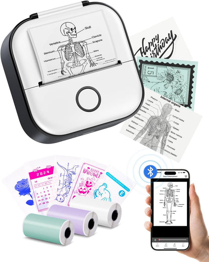 Mini Printer-Sticker Printer T02 Inkless Sticker Maker Machine with 600 Pcs